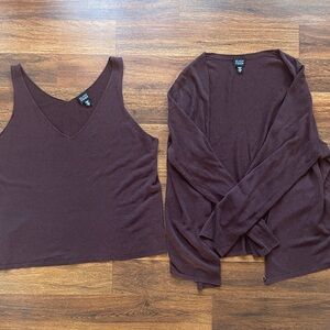 Eileen Fisher two-piece tank and cardigan Sz L long sleeve V neck button down